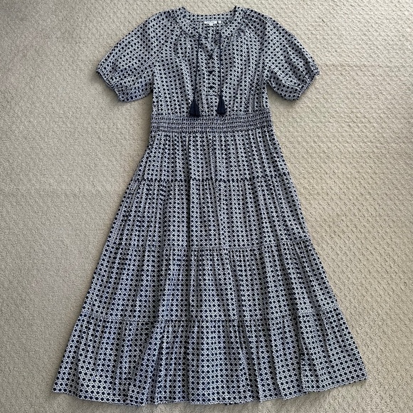 Chico's Poplin Basket Weave Maxi Dress Navy Blue/White Size 3 (US 16) Casual - Picture 4 of 15